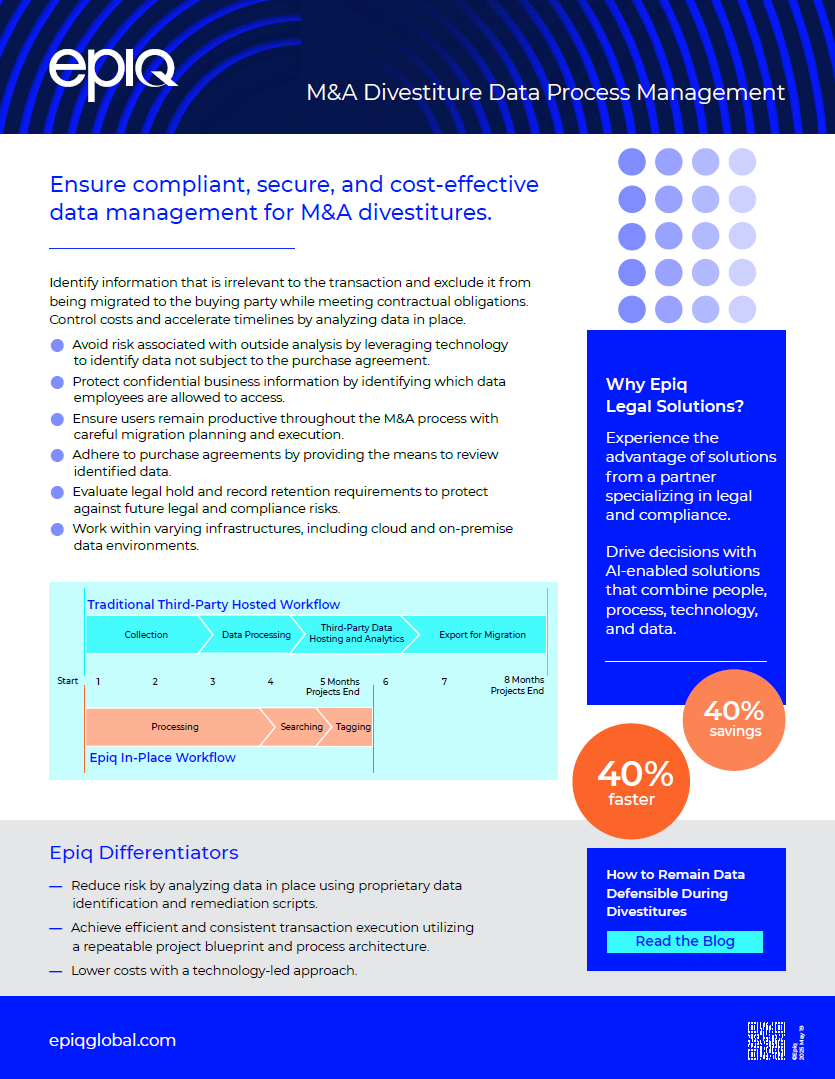 M&A Divestiture Data Process Management Solution Brief