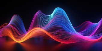 Tech blue and red wavy lines over a black background