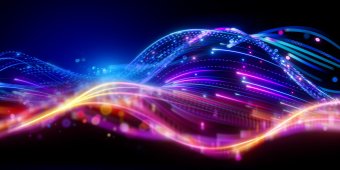 Purple and red wavy lines over a blue background